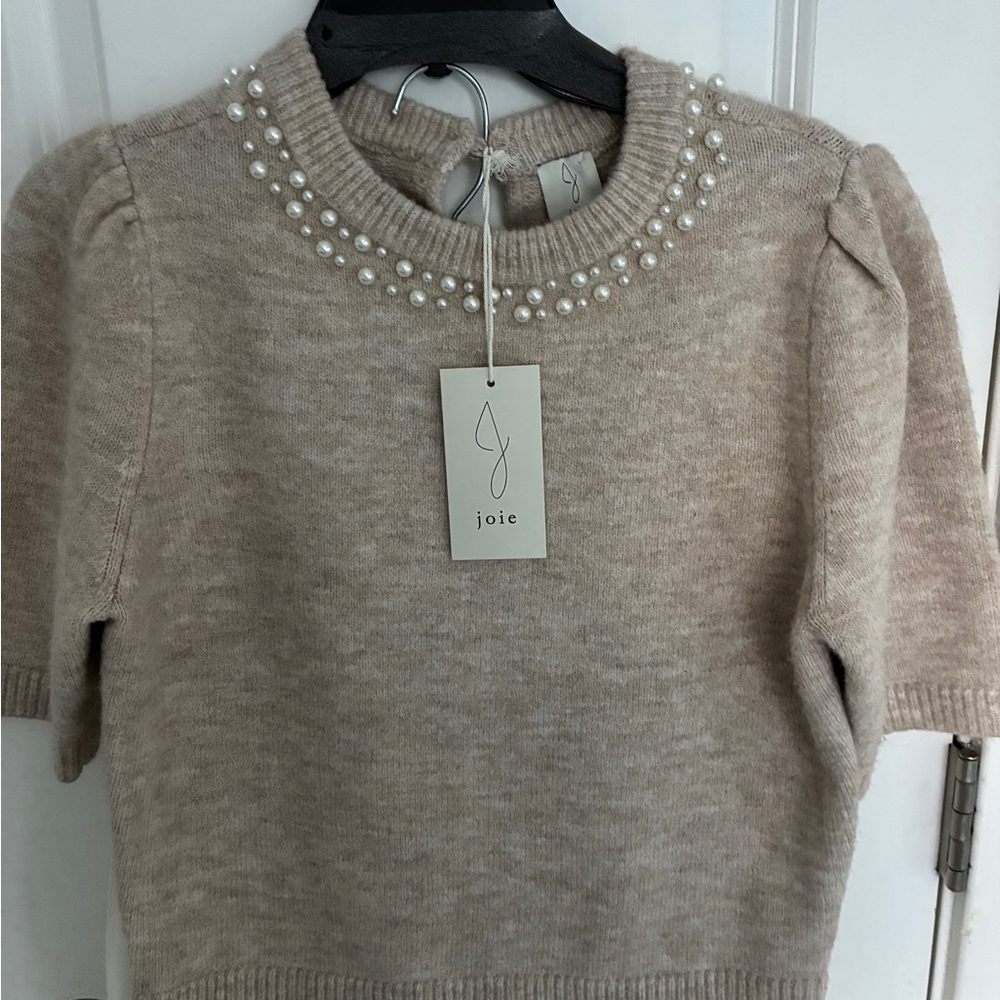 NWT Joie Beige Sweater with Pearl Accents and white cream midi skirt holiday out - Picture 3 of 7